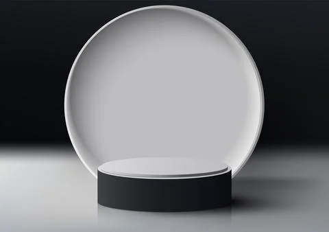 3D realistic empty black and white podium platform with white circle backdr.. Stock Illustration