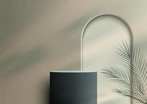 3D realistic empty black and gray podium platform stand decoration with gre.. Stock Illustration