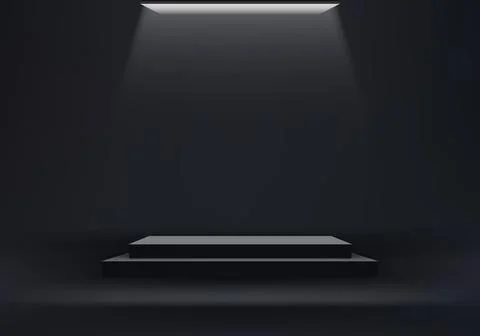 3D realistic empty black podium pedestal box stand on minimal wall scene da.. Stock Illustration