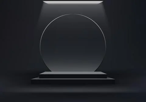 3D realistic empty black podium pedestal box stand with circle transparent .. Stock Illustration