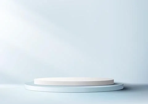 3D realistic empty blue and white podium cylinder shape product display Illustrazione stock