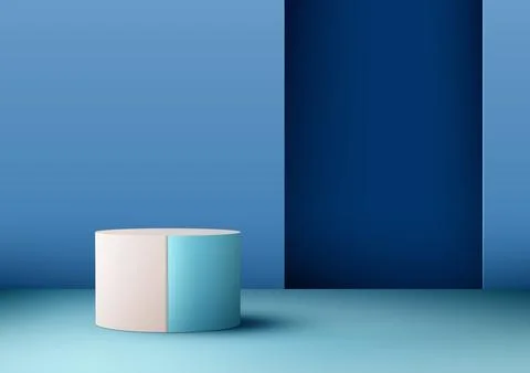 3D realistic empty blue and pink podium stand on blue background and natura.. Stock Illustration