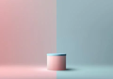 3D realistic empty blue and pink podium stand minimal wall scene on pastel .. Stock Illustration