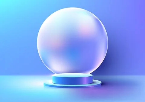 3D realistic empty blue podium pedesta stand with circle holographic backdr.. Stock Illustration