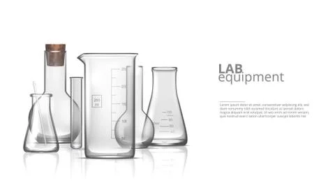 3D Realistic Empty Chemical Lab Glassware Set Stock Illustration