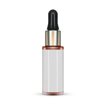 3D Realistic Empty Clear Dropper Bottle On White Background. Natural Aroma Oi Stock Illustration