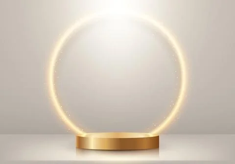 3D realistic empty gold podium stand with glowing golden circle lighting ba.. 스톡 일러스트
