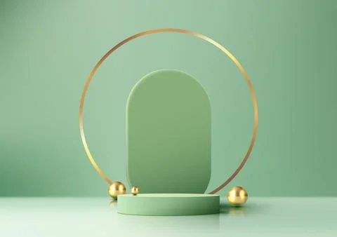 3D realistic empty green pastel podium stand on green background decoration.. Stock Illustration