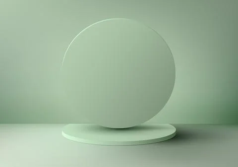 3D realistic empty green podium stand with circle backdrop on minimal wall .. Illustrazione stock