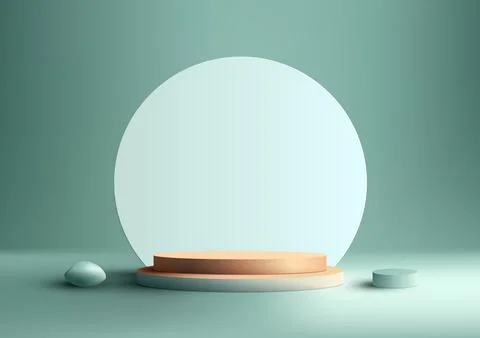 3D realistic empty green podium stand with circle backdrop decoration with .. Stock Illustration