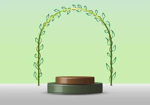 3D realistic empty green round pedestal mockup with rounded line border with Stock Illustration
