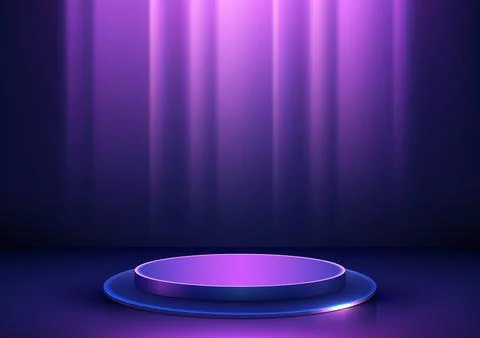 3D realistic empty neon colors podium on dark blue background technology styl Stock Illustration