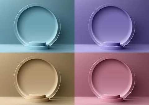 3D realistic empty pastel colors podium stand with circle transparent glass.. Stock Illustration