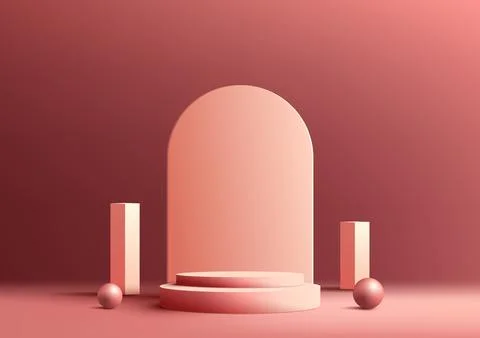 3D realistic empty pink podium stand on pink background decoration with rou.. Stock Illustration