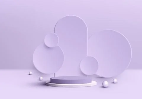3D realistic empty purple and white cylinder level podium pedestal on purpl.. Stock Illustration