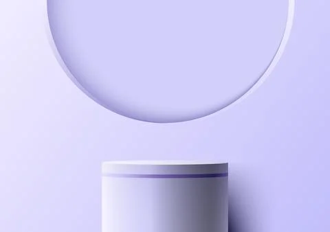 3D realistic empty purple podium pedestal stand with circle backdrop minima.. Stock Illustration