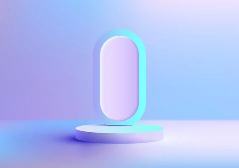 3D realistic empty purple podium platform stand with geometric capsule shap.. Stock Illustration
