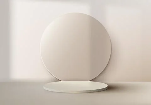 3D realistic empty studio room beige cylinder podium stand Stock Illustration