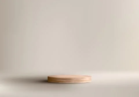 3D realistic empty studio room wooden cylinder podium pedestal stand on min.. Stock Illustration