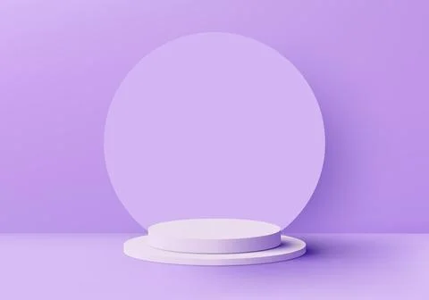 3D realistic empty studio room white cylinder podium stand with circle back.. Stock Illustration