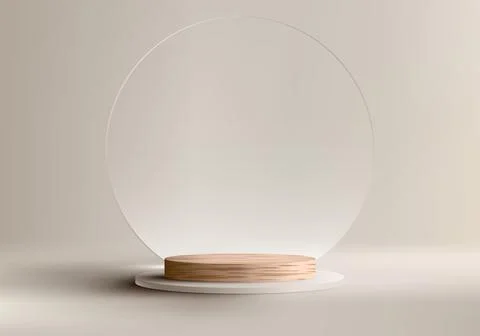 3D realistic empty studio room wooden cylinder podium pedestal stand with t.. Stock Illustration