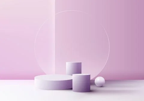3D realistic empty studio room group of purple cylinder podium stand geomet.. 스톡 일러스트