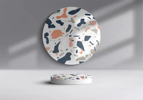 3D realistic empty terrazzo top surface on white podium pedestal stand on w.. Stock Illustration