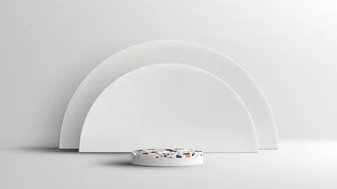 3D realistic empty terrazzo top surface white podium pedestal with semicirc.. Illustrazione stock