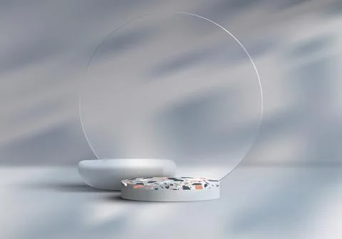 3D realistic empty terrazzo top surface on white podium and stone pedestal .. Illustrazione stock