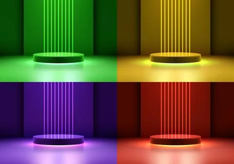 3D Realistic Empty Vibrant Color Podium Stand with Blue Neon Laser Lines Ba.. Stock Illustration