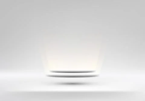 3D realistic empty white cylinder podium pedestal stand floating in the air.. Stock Illustration