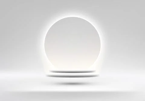 3D realistic empty white cylinder podium pedestal stand floating in the air.. Stock Illustration