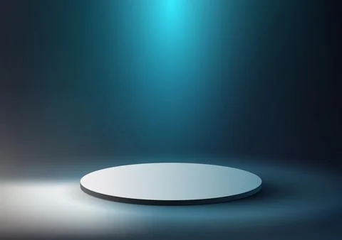 3D realistic empty white podium platform display on dark background with blue Illustrazione stock