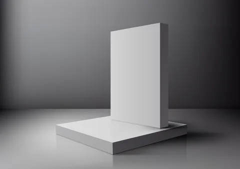 3D realistic empty white podium platform product display with rectangle bac.. Stock Illustration