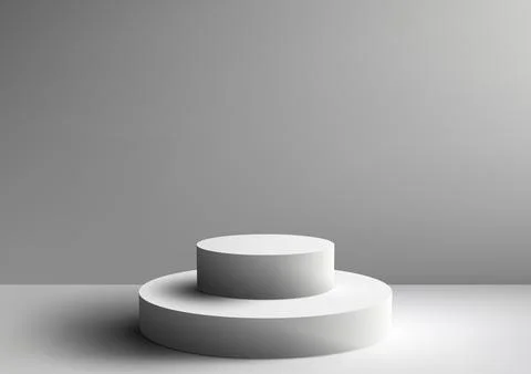 3D realistic empty white podium stand platform steps display layer on gray .. Stock Illustration