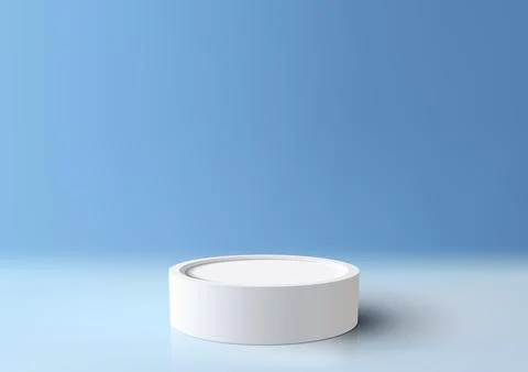 3D realistic empty white podium stand on lighting nature summer blue sky ba.. Illustrazione stock