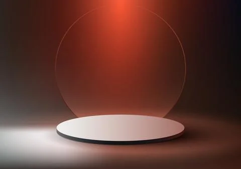 3D realistic empty white podium platform display with transparent glass cir.. Stock Illustration