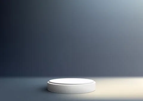 3D realistic empty white podium stand studio room on gray background with l.. Stock Illustration