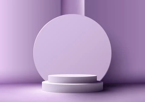 3D realistic empty white podium stand with circle backdrop on purple backgrou Stock Illustration