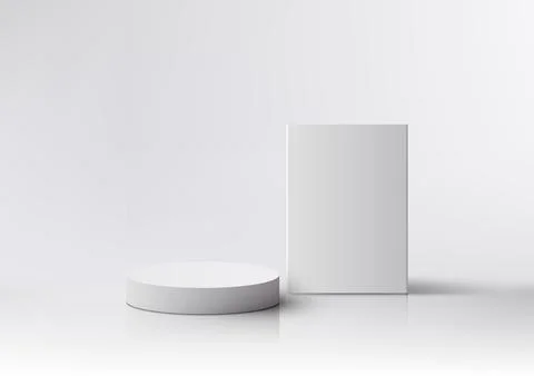 3D Realistic Empty White Podium Stand with White Sign Stock Illustration