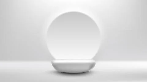 3D realistic empty white stone podium pedestal minimal wall scene circle back Illustrazione stock