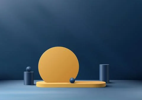 3D realistic empty yellow podium stand with circle backdrop decoration with.. Stock Illustration