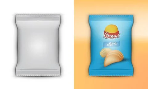 3D Realistic Foil Plastic Chips Pack Template Illustrazione stock