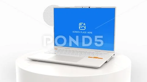 3D Realistic Generic Laptop Device Mockup With White Podium PSD 템플릿