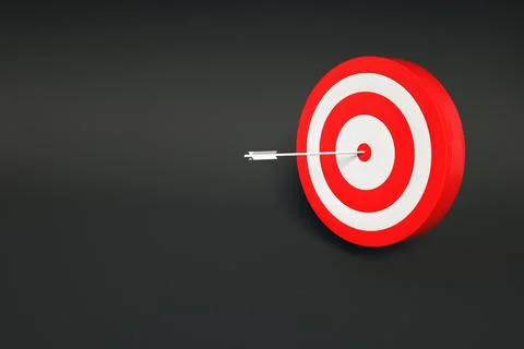 3D realistic graphic red target on a black, dark isolated background with a dart Stock Illustration
