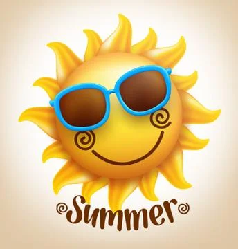 3D Realistic Happy Smiling  Cute Sun Vector with Colorful Sunglasses Stock Illustration