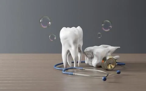 3D realistic happy tooth. Cute dentist mascot. Oral health and dental inspe.. Stock Illustration