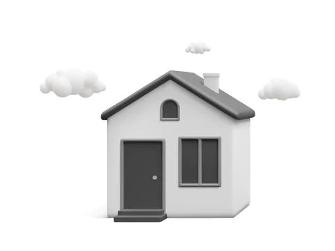 3d realistic home with clouds isolated on white background. Real estate, mort Stock-Illustration