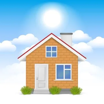 3D realistic House in the clouds. Vector illustration. Stockillustratie