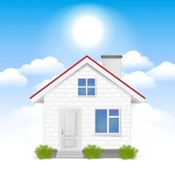 3D realistic House in the clouds. Vector illustration. Stockillustratie